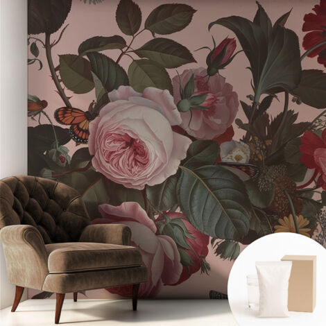 Tapete Vliestapete mit Kleber für Wohnzimmer Schlafzimmer Küche - Wanddekoration Blumige Eleganz 250x250 cm (1/5)