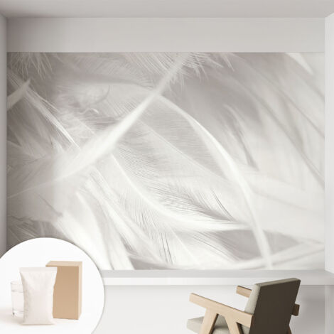 Tapete Vliestapete mit Kleber Wandtapete modern - Tapete mit Motiv - Tapete Schlafzimmer Zarte Federn 152x104 cm (1/5)