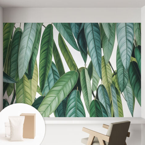Tapete Vliestapete mit Kleber modern Wohnzimmer - Wanddeko Schlafzimmer - Tapete mit Motiv Natürliche Blätter 152x104 cm (1/5)