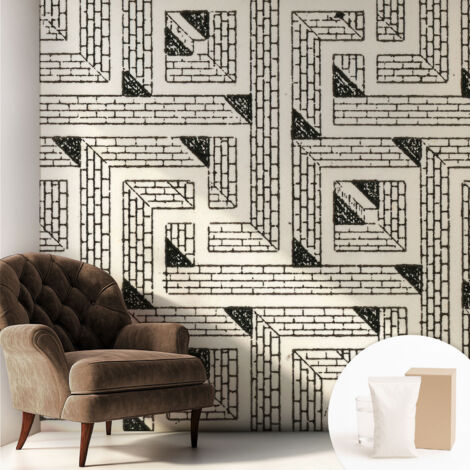 Tapete Vliestapete mit Kleber - abwaschbar - Arbeitszimmer - Esszimmer- Top Qualität Ziegel-Labyrinth 250x250 cm (1/5)