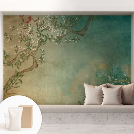 Tapete Vliestapete mit Kleber - Wandgestaltung - Tapete Wohnzimmer - Flur Eingangsbereich Blumige Harmonie 208x146 cm (1/5)