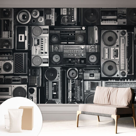 Fototapete Vliestapete mit Kleber - modern Wohnzimmer - Wanddekoration - einfach anzubringen Retro-Radio 312x219 cm (1/5)