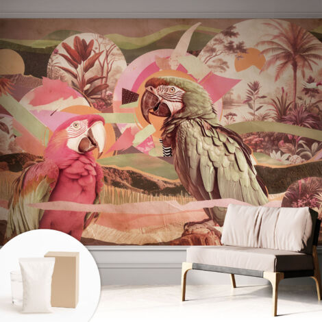 Fototapete Tapete Vliestapete mit Kleber - trendige Wanddeko - Schlafzimmer - Wohnzimmer Tropische Vögel 312x219 cm (1/5)