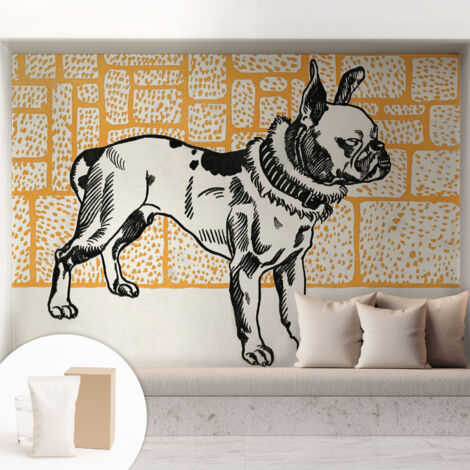 Tapete Vliestapete mit Kleber - abwaschbar - Arbeitszimmer - Esszimmer- Top Qualität Retro-Hund 208x146 cm (1/5)