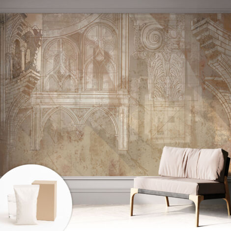 Tapete Vliestapete mit Kleber - trendige Wanddeko - elegant Fototapete für Wohnzimmer - Schlafzimmer Historische Ornamente 312x219 cm