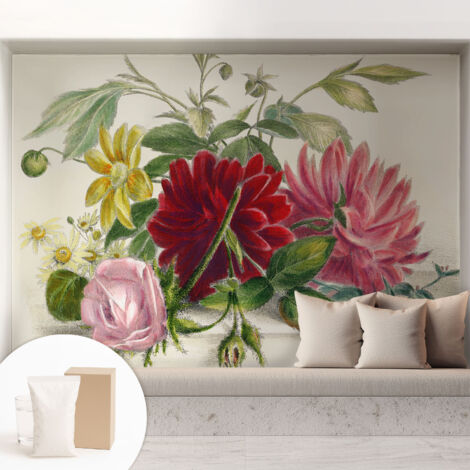 Tapete Dekorative Vliestapete mit Klebe für Wand - Mustertapete - moderne Einrichtung - für Büro Blumenstrauß 208x146 cm (1/5)