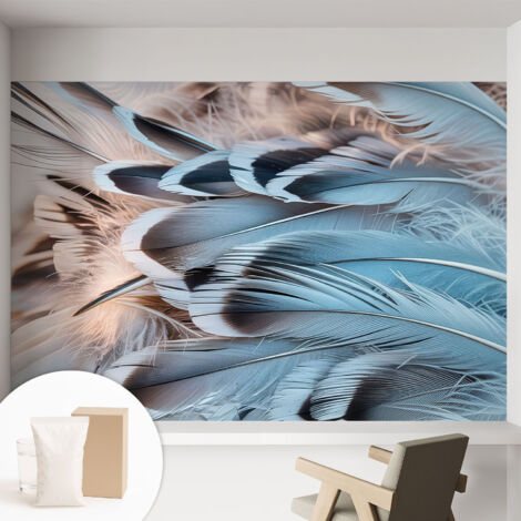 Tapete Vliestapete mit Kleber - Fototapete mit Motiv - Wandtapete modern - Wandgestaltung Blaue Federn 152x104 cm