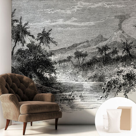 Fototapete Tapete Vliestapete mit Kleber - trendige Wanddeko - Schlafzimmer - Wohnzimmer Exotisches Panorama 250x250 cm (1/5)