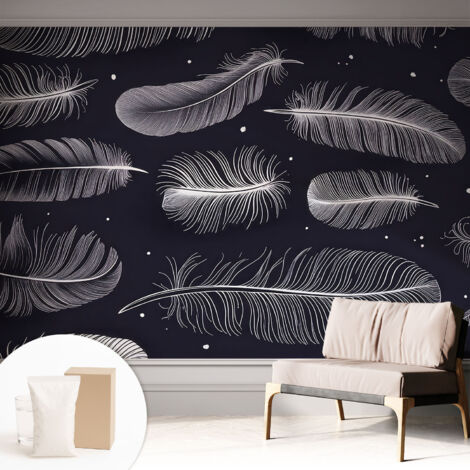 Fototapete Vliestapete mit Kleber - modern Wohnzimmer - Wanddekoration - einfach anzubringen Zarte Federn 312x219 cm (1/5)