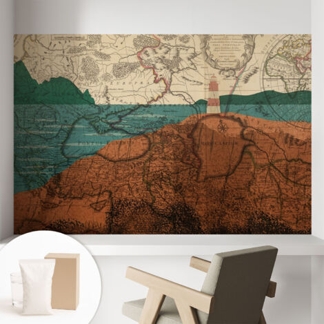 Tapete Vliestapete mit Kleber - Wandgestaltung - Tapete Wohnzimmer - Flur Eingangsbereich Historische Karte 104x70 cm (1/5)