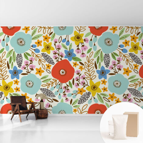Tapete Vliestapete mit Kleber - abwaschbar - Arbeitszimmer - Esszimmer- Top Qualität Blumenmuster 416x254 cm (1/5)