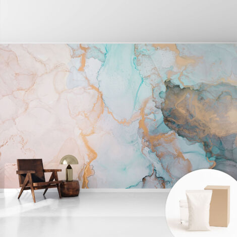 Fototapete Tapete Vliestapete mit Kleber Büro Wandgestaltung - Wanddekoration Wohnzimmer Aquarellwellen 416x254 cm (1/5)