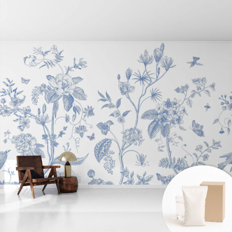Tapete Vliestapete mit Kleber modern - Wanddeko für Küche - Klebefolie Wand - luxus Look Blumenmuster 416x254 cm (1/5)