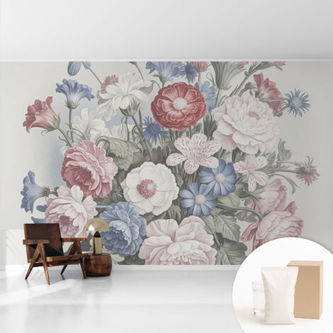 Fototapete Tapete Vliestapete mit Kleber Büro Wandgestaltung - Wanddekoration Wohnzimmer Bunter Blumenstrauß 416x254 cm (1/5)