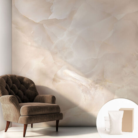 Fototapete - Tapete Vliestapete mit Kleber - Wandtapete Moderne Wandbild Schlafzimmer Wohnzimmer Zarter Marmor 250x250 cm