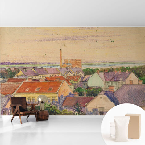 Tapete Vliestapete mit Kleber - abwaschbar - Tapete mit Motiv - trendige Wanddeko - elegant Fototapete Stadthäuser 416x254 cm (1/5)