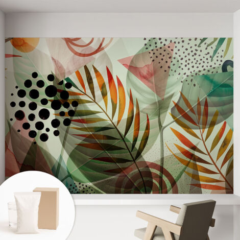 Fototapete Tapete Vliestapete mit Kleber - trendige Wanddeko - Schlafzimmer - Wohnzimmer Abstrakte Blätter 152x104 cm (1/5)