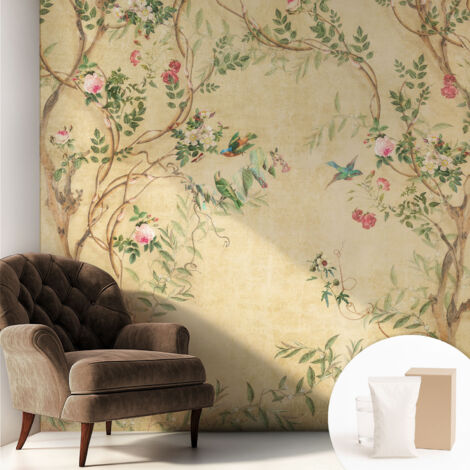 Fototapete Vliestapete mit Kleber - modern Wohnzimmer - Wanddekoration - einfach anzubringen Blumenakzente 250x250 cm (1/5)