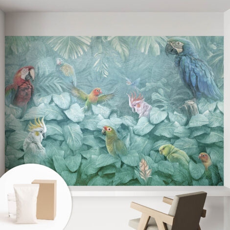 Tapete Vliestapete mit Kleber - abwaschbar - Arbeitszimmer - Esszimmer- Top Qualität Exotische Vögel 152x104 cm (1/5)