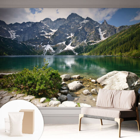 Tapete Vliestapete mit Kleber - abwaschbar - Arbeitszimmer - Esszimmer- Top Qualität Bergsee 312x219 cm (1/5)