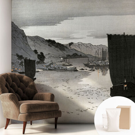 Fototapete Vliestapete mit Kleber - modern Wohnzimmer - Wanddekoration - einfach anzubringen Bucht bei Abenddämmerung 250x250 cm (1/5)