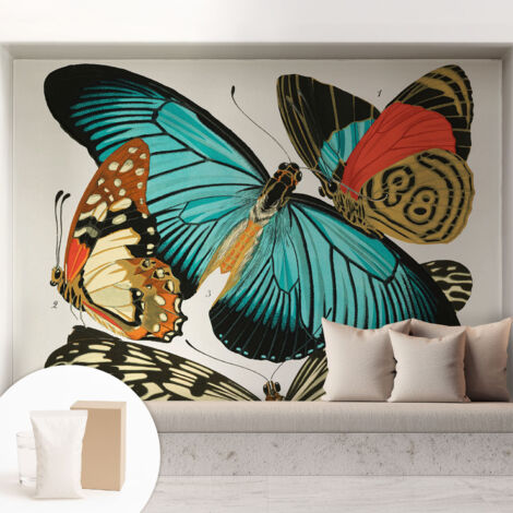 Tapete Vliestapete mit Kleber Wandtapete modern - Tapete mit Motiv - Tapete Schlafzimmer Bunte Schmetterlinge 208x146 cm (1/5)