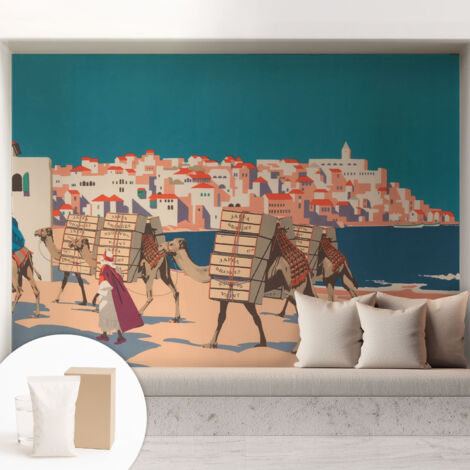 Fototapete Tapete Vliestapete mit Kleber - trendige Wanddeko - Schlafzimmer - Wohnzimmer Kamelkarawane 208x146 cm (1/5)