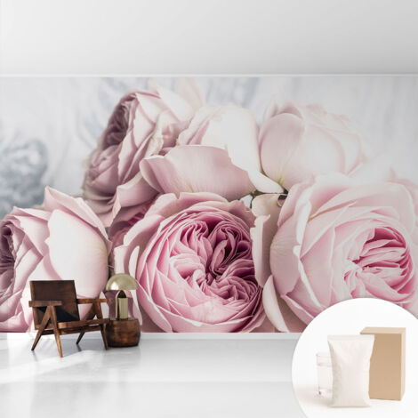 Tapete Vliestapete mit Kleber - Wandgestaltung - Tapete Wohnzimmer - Flur Eingangsbereich Rosa Rosen 416x254 cm (1/5)