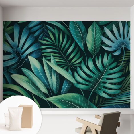 Tapete Vliestapete mit Kleber - Wanddekoration Wohnzimmer - Tapete Schlafzimmer Tropische Blätter 152x104 cm (1/5)