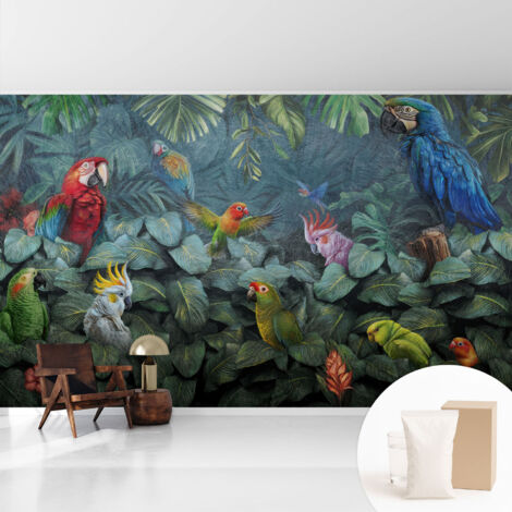 Tapete Dekorative Vliestapete mit Klebe für Wand - Mustertapete - moderne Einrichtung - für Büro Exotischer Dschungel 416x254 cm (1/5)