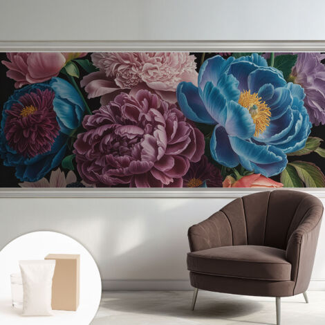 Tapete Vliestapete mit Kleber - Fototapete mit Motiv - Wandtapete modern - Wandgestaltung Bunte Blumen 250x104 cm (1/5)