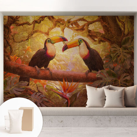 Tapete Vliestapete mit Kleber - Wanddekoration Wohnzimmer - Tapete Schlafzimmer Bunte Tukane 208x146 cm (1/5)