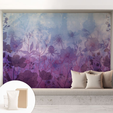Tapete Vliestapete mit Kleber - Wandgestaltung - Tapete Wohnzimmer - Flur Eingangsbereich Pastellfarbene Blumen 208x146 cm (1/5)