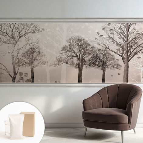 Fototapete Tapete Vliestapete mit Kleber - trendige Wanddeko - Schlafzimmer - Wohnzimmer Zarte Bäume 250x104 cm (1/5)