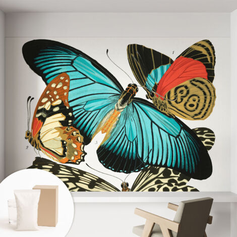 Tapete Vliestapete mit Kleber für Wohnzimmer Schlafzimmer Küche - Wanddekoration Bunte Schmetterlinge 152x104 cm (1/5)