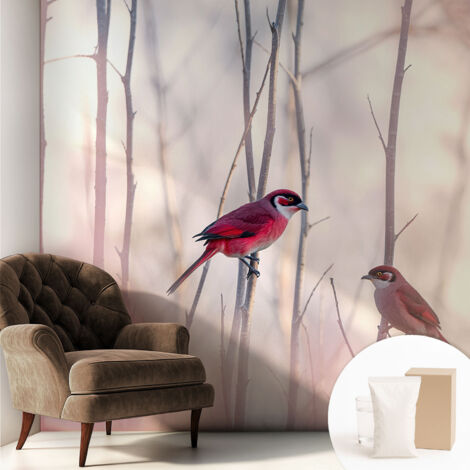 Tapete Vliestapete mit Kleber - modernes Design - Wohnungsdeko - geruchslos - langlebig Vogelpaar 250x250 cm (1/5)