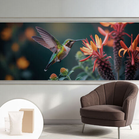 Fototapete Tapete Vliestapete mit Kleber - trendige Wanddeko - Schlafzimmer - Wohnzimmer Kolibri-Blumen 250x104 cm (1/5)