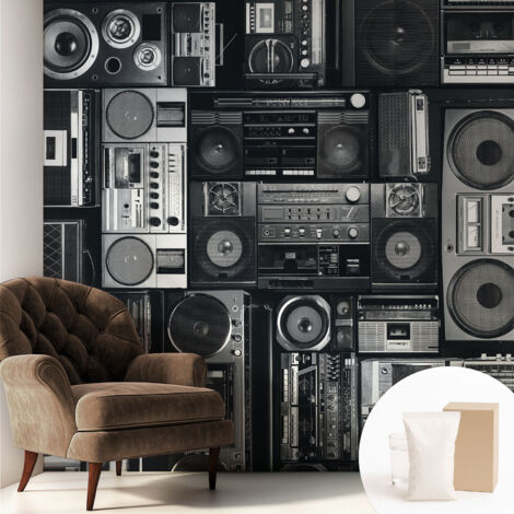 Fototapete Tapete Vliestapete mit Kleber - trendige Wanddeko - Schlafzimmer - Wohnzimmer Retro-Radio 250x250 cm (1/5)