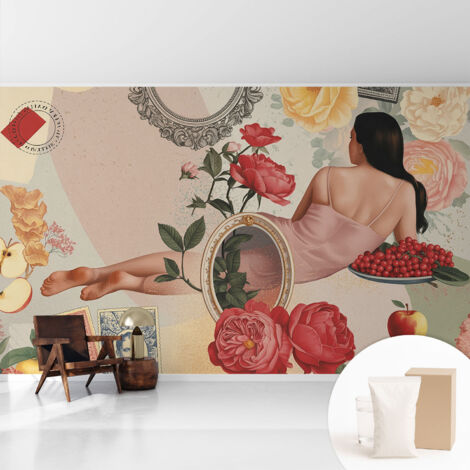 Fototapete Tapete Vliestapete mit Kleber - trendige Wanddeko - Schlafzimmer - Wohnzimmer Blumeneleganz 416x254 cm (1/5)