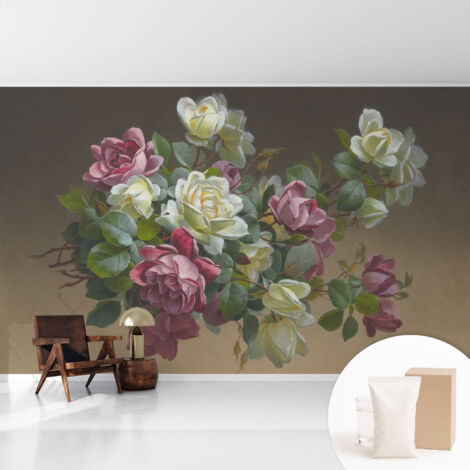 Tapete Vliestapete mit Kleber - Wanddekoration Wohnzimmer - Tapete Schlafzimmer Blumeneleganz 416x254 cm (1/5)