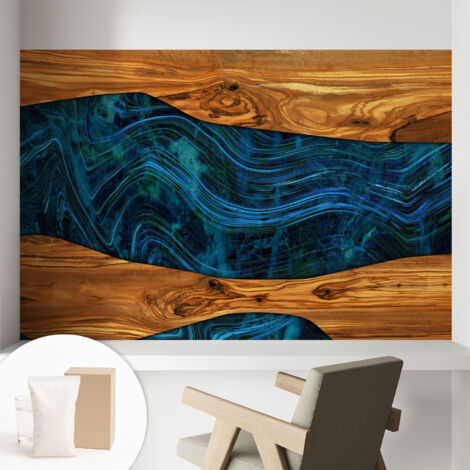 Tapete Vliestapete mit Kleber modern - Wanddeko für Küche - Klebefolie Wand - luxus Look Blaues Holz 104x70 cm (1/5)
