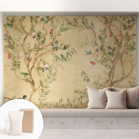 Fototapete Tapete Vliestapete mit Kleber - trendige Wanddeko - Schlafzimmer - Wohnzimmer Blumenakzente 208x146 cm (1/5)