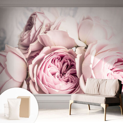 Fototapete Vliestapete mit Kleber - modern Wohnzimmer - Wanddekoration - einfach anzubringen Rosa Rosen 312x219 cm (1/5)