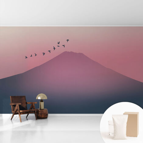 Fototapete Tapete Vliestapete mit Kleber - Wandtattoo - leicht anzubringen - Wandverkleidung Bergsonnenuntergang 416x254 cm (1/5)