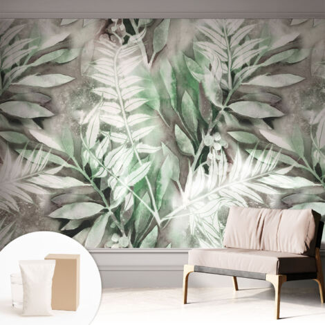 Tapete Dekorative Vliestapete mit Klebe für Wand - Mustertapete - moderne Einrichtung - für Büro Aquarellblätter 312x219 cm (1/5)