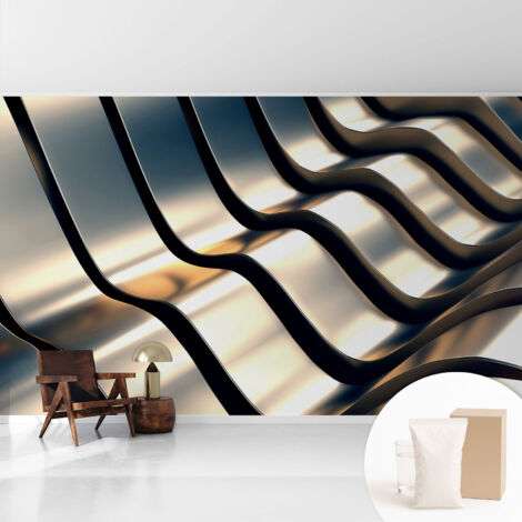 Fototapete Tapete Vliestapete mit Kleber - trendige Wanddeko - Schlafzimmer - Wohnzimmer Metallwellen 416x254 cm (1/5)