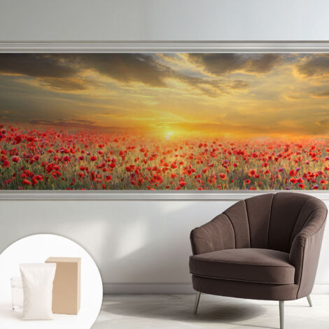 Tapete Dekorative Vliestapete mit Klebe für Wand - Mustertapete - moderne Einrichtung - für Büro Mohnfeld 250x104 cm (1/5)