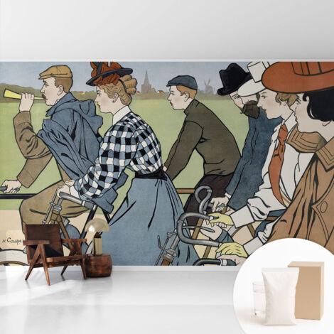 Tapete Vliestapete mit Kleber - modernes Design - Wohnungsdeko - geruchslos - langlebig Vintage-Radfahrer 416x254 cm (1/5)