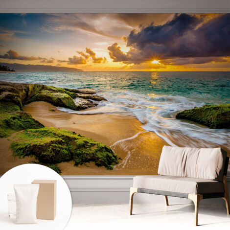 Tapete Dekorative Vliestapete mit Klebe für Wand - Mustertapete - moderne Einrichtung - für Büro Meeresharmonie 312x219 cm (1/5)