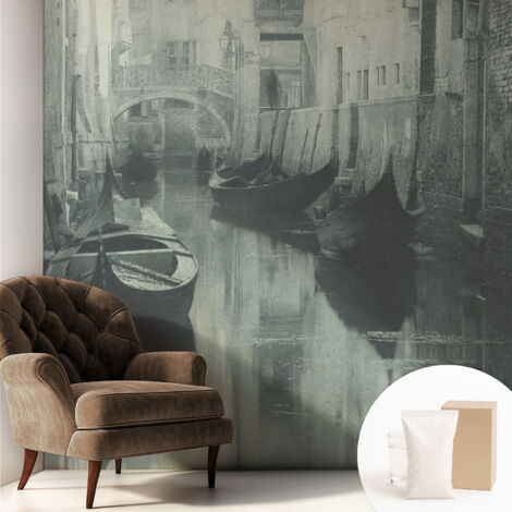Tapete Vliestapete mit Kleber modern Wohnzimmer - Wanddeko Schlafzimmer - Tapete mit Motiv Alter Kanal 250x250 cm (1/5)